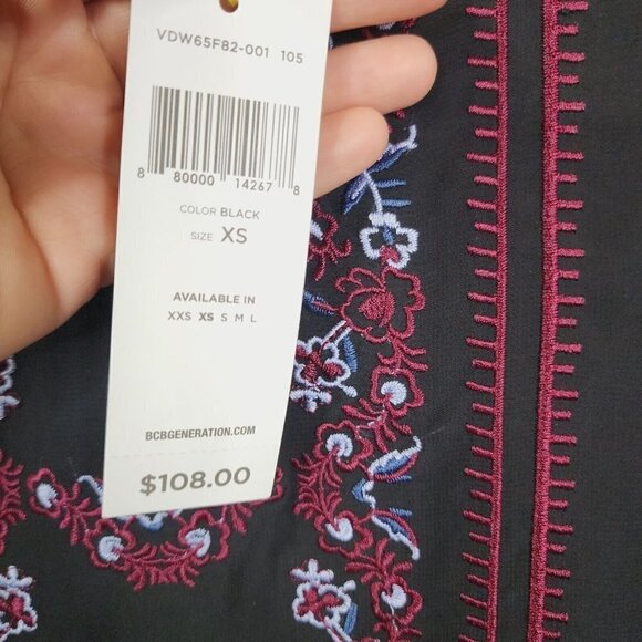 NEW BCBGeneration Embroidered‎ Sheer Sleeve Shift Mini Dress Long Sleeve XS $108 - Picture 9 of 15